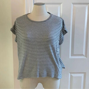 Lauren Ralph Lauren Striped Cotton Top Tee Large Spell out Grey White Womens XL